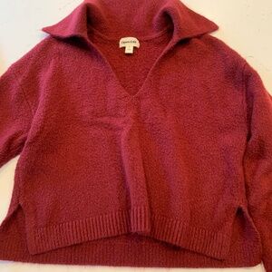 Open Edit Johnny Collar Boxy Crop Sweater